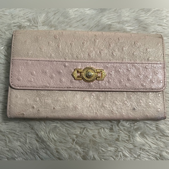 VERSACE Ostrich leather long light pink wallet - Picture 2 of 15